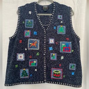 Festive Christmas holiday sweater vest Designers originals studio fa la la XL